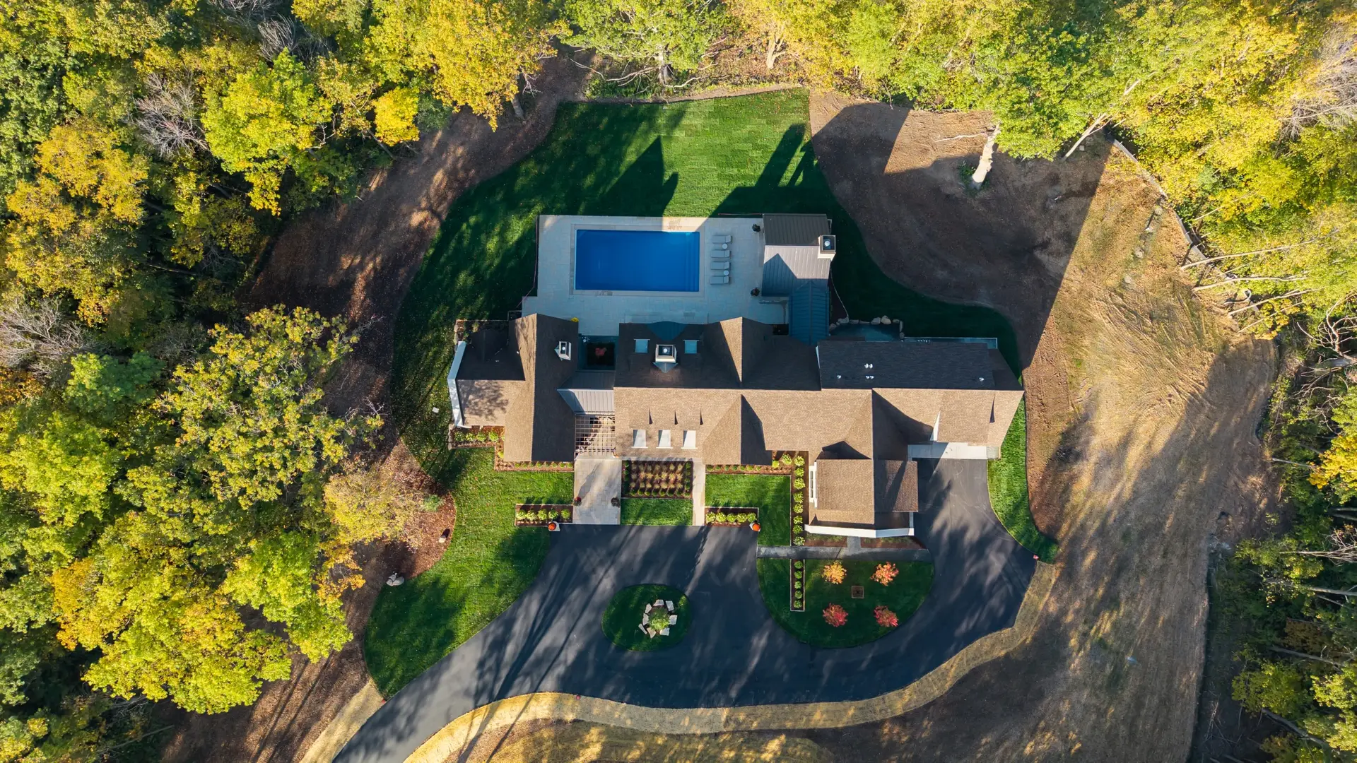 Drone above rooftop framing